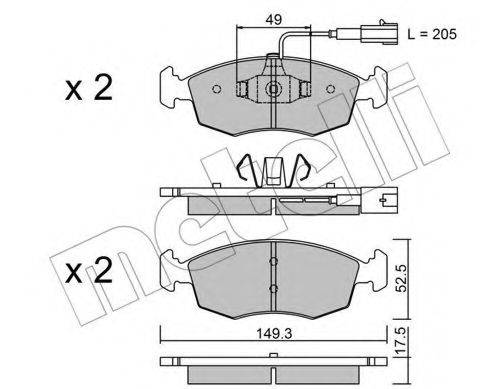 Комплект гальмівних колодок, дискове гальмо METELLI 22-0274-4