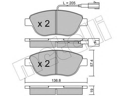 Комплект гальмівних колодок, дискове гальмо METELLI 22-0322-3