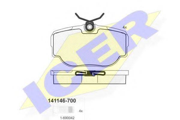 Комплект гальмівних колодок, дискове гальмо ICER 141146-700