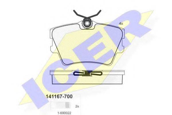 Комплект гальмівних колодок, дискове гальмо ICER 141167-700