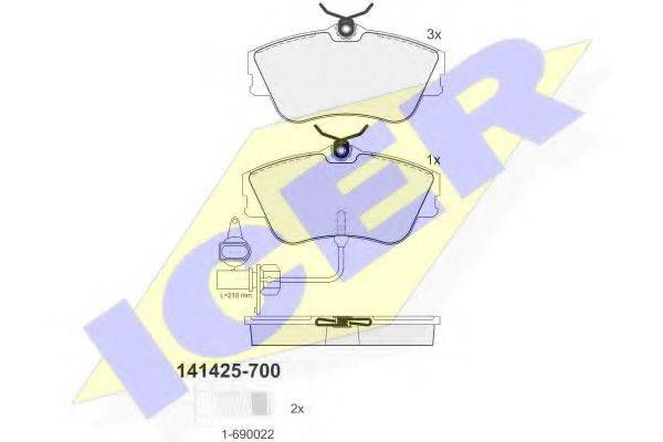 Комплект гальмівних колодок, дискове гальмо ICER 141425-700