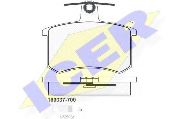 Комплект гальмівних колодок, дискове гальмо ICER 180337-700