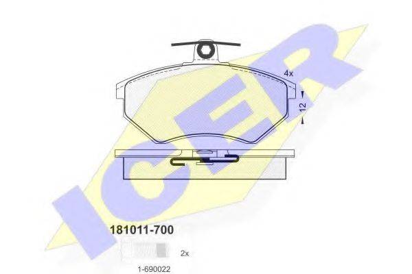 Комплект гальмівних колодок, дискове гальмо ICER 181011-700