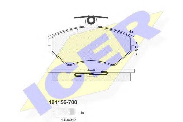 Комплект гальмівних колодок, дискове гальмо ICER 181156-700