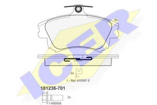 Комплект гальмівних колодок, дискове гальмо ICER 181236-701