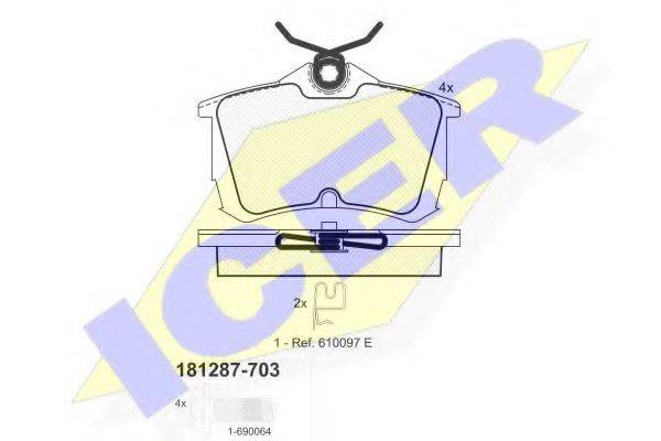 Комплект гальмівних колодок, дискове гальмо ICER 181287-703