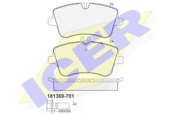 Комплект гальмівних колодок, дискове гальмо ICER 181369-701