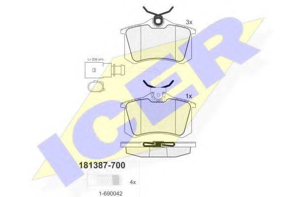 Комплект гальмівних колодок, дискове гальмо ICER 181387-700