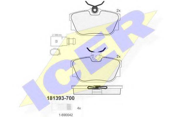 Комплект гальмівних колодок, дискове гальмо ICER 181393-700