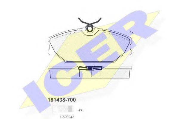 Комплект гальмівних колодок, дискове гальмо ICER 181438-700