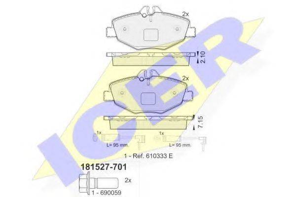 Комплект гальмівних колодок, дискове гальмо ICER 181527-701