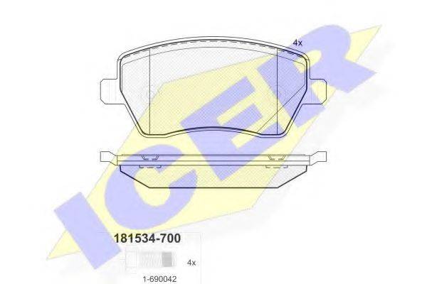 Комплект гальмівних колодок, дискове гальмо ICER 181534-700