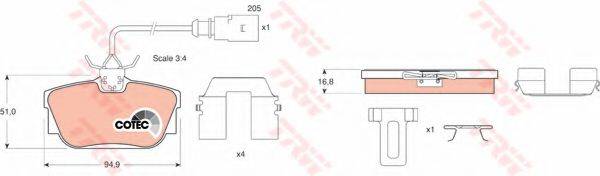 Комплект гальмівних колодок, дискове гальмо TRW GDB1369