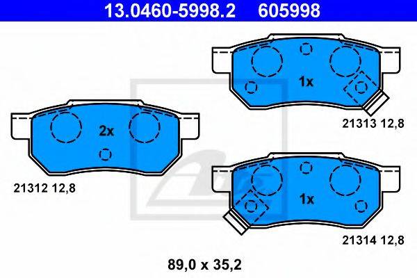 Комплект гальмівних колодок, дискове гальмо ATE 13.0460-5998.2