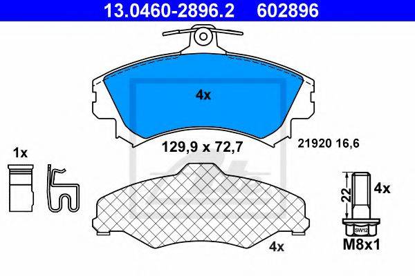 Комплект гальмівних колодок, дискове гальмо ATE 13.0460-2896.2