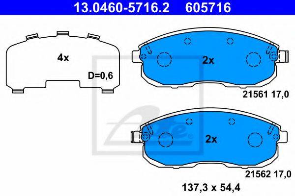 Комплект гальмівних колодок, дискове гальмо ATE 13.0460-5716.2