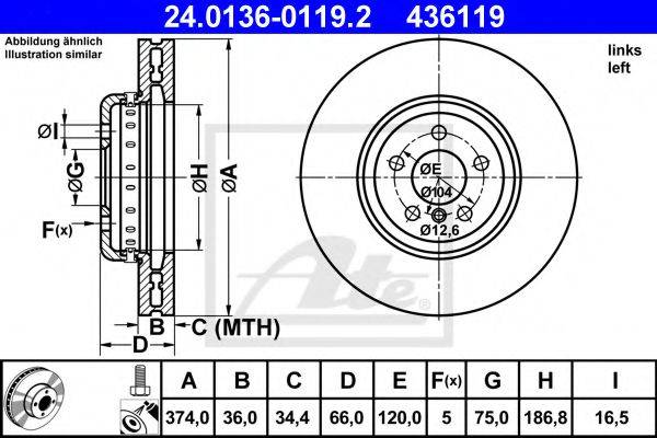 гальмівний диск ATE 24.0136-0119.2