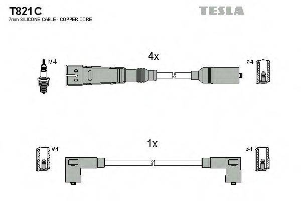 Комплект дротів запалення TESLA T821C