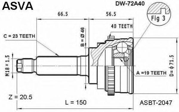 Шарнірний комплект, приводний вал ASVA DW-72A40