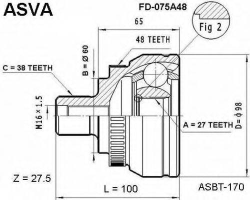 Шарнірний комплект, приводний вал ASVA FD-075A48