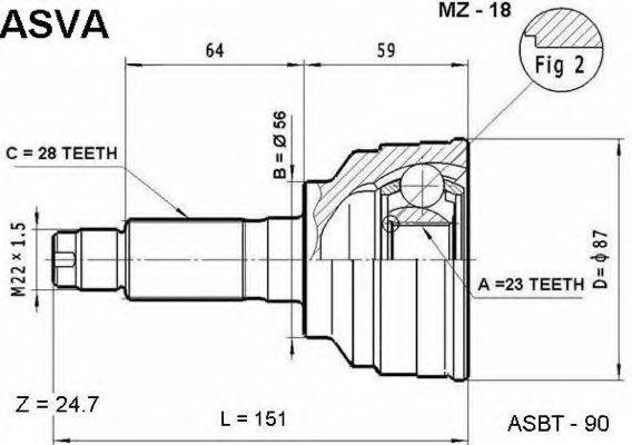 Шарнірний комплект, приводний вал ASVA MZ-18