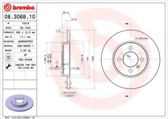 гальмівний диск BREMBO 08.3068.10