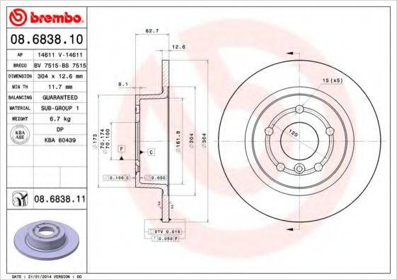 гальмівний диск BREMBO 08.6838.11