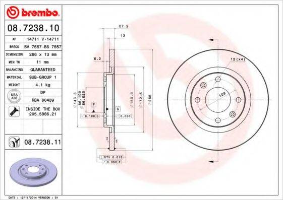 гальмівний диск BREMBO 08.7238.10