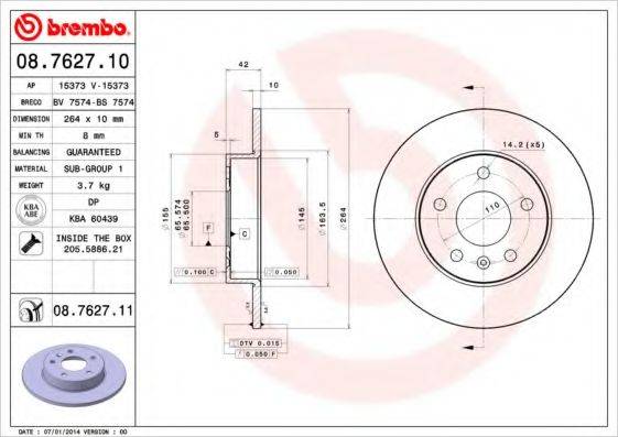 гальмівний диск BREMBO 08.7627.11