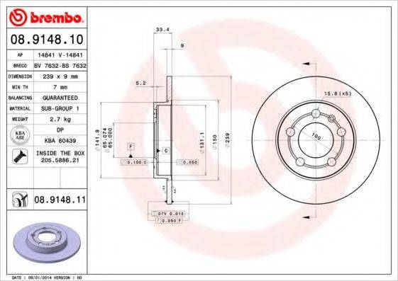 гальмівний диск BREMBO 08.9148.11