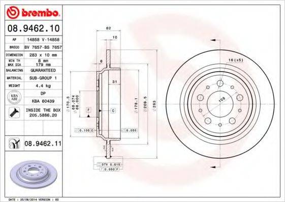 гальмівний диск BREMBO 08.9462.11