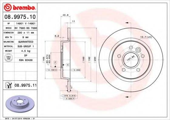 гальмівний диск BREMBO 08.9975.11