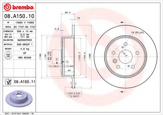 гальмівний диск BREMBO 08.A150.11