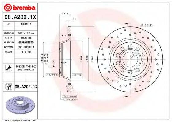 гальмівний диск BREMBO 08.A202.1X