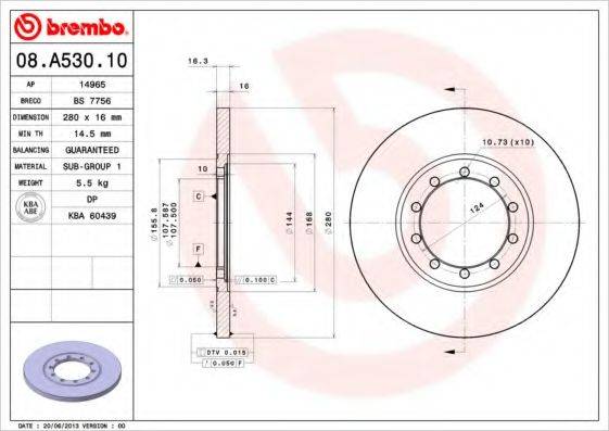 гальмівний диск BREMBO 08.A530.10