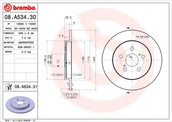 гальмівний диск BREMBO 08.A534.31