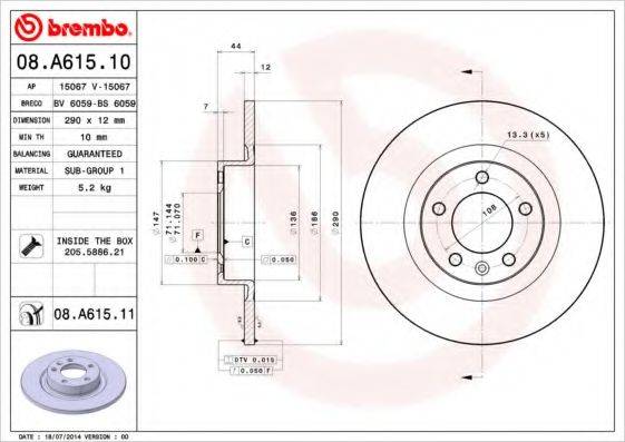 гальмівний диск BREMBO 08.A615.11