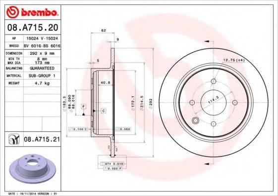 гальмівний диск BREMBO 08.A715.20