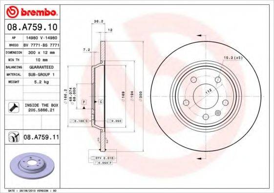 гальмівний диск BREMBO 08.A759.11