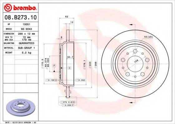 гальмівний диск BREMBO 08.B273.10