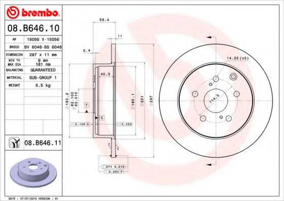 гальмівний диск BREMBO 08.B646.11