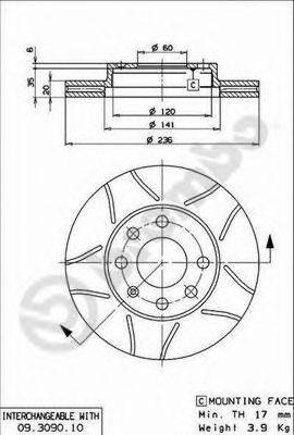 гальмівний диск BREMBO 09.3090.75