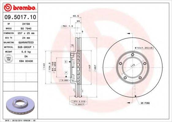 гальмівний диск BREMBO 09.5017.10