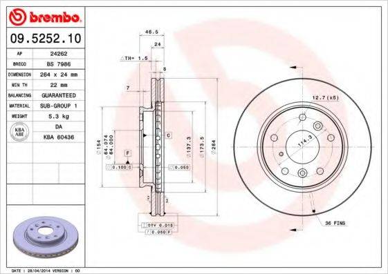 гальмівний диск BREMBO 09.5252.10