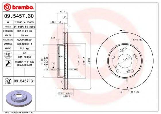 гальмівний диск BREMBO 09.5457.31