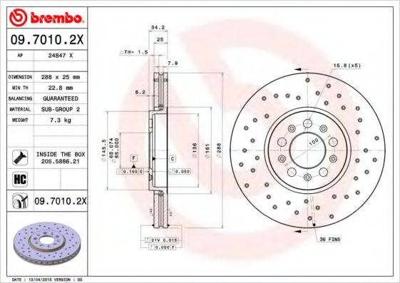 гальмівний диск BREMBO 09.7010.2X