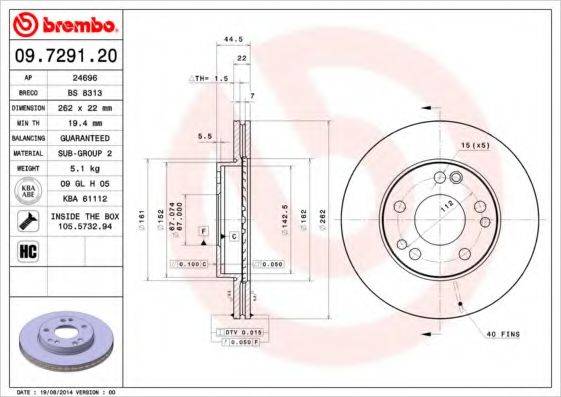 гальмівний диск BREMBO 09.7291.20