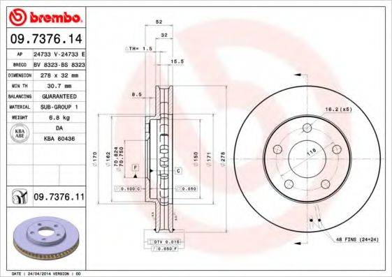 гальмівний диск BREMBO 09.7376.11