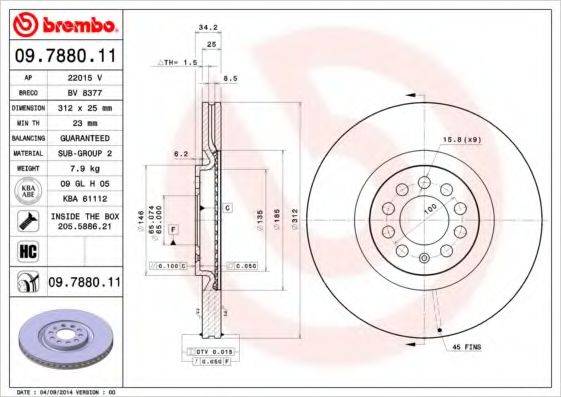 гальмівний диск BREMBO 09.7880.1X