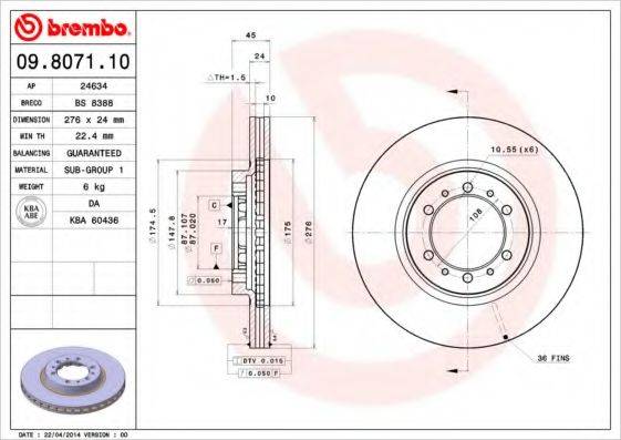 гальмівний диск BREMBO 09.8071.11